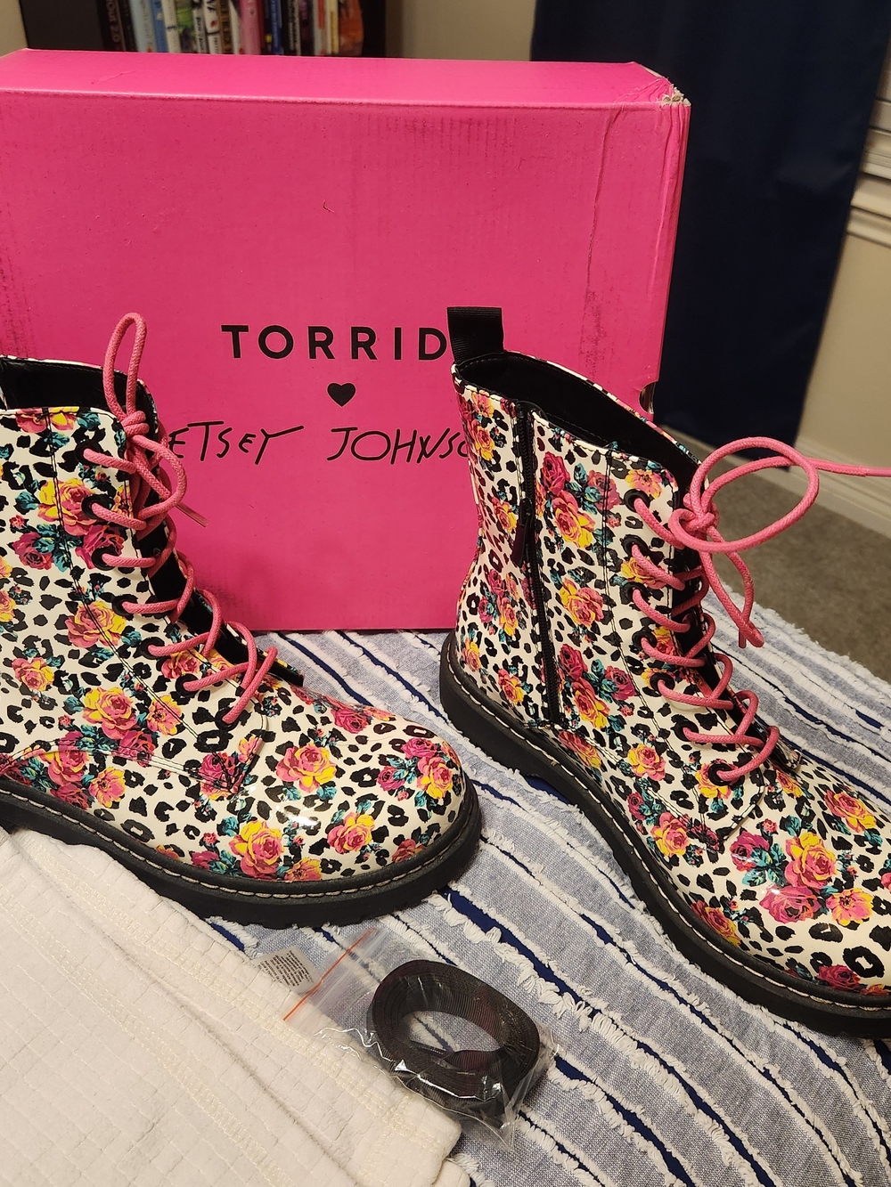 Torrid x Betsey Johnson Floral Leopard Combat Boots - White/Pink